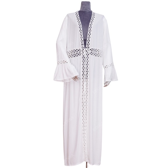 Boho Flowing White Cover Up Crochet Detail - Picture 8 of 16